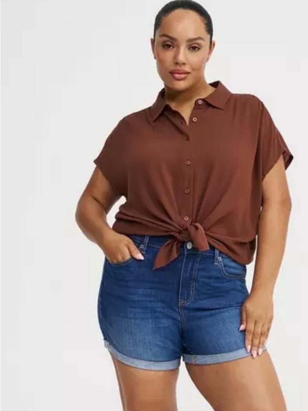 Torrid Washed Denim Rolled Cuff Shorts - plus size 00 or 10 or 0X